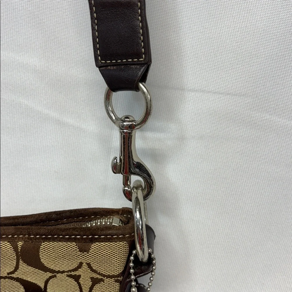 Coach Signature Fabric And Suede Slim Duffle Shoulder Bag Brown Color